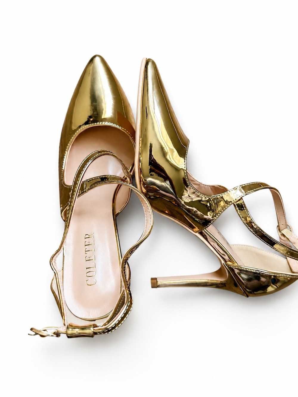 Coleter Gold Mirror Pointed‎ Toe Slingback Heels Women’s Size 7.5 Stiletto Pumps